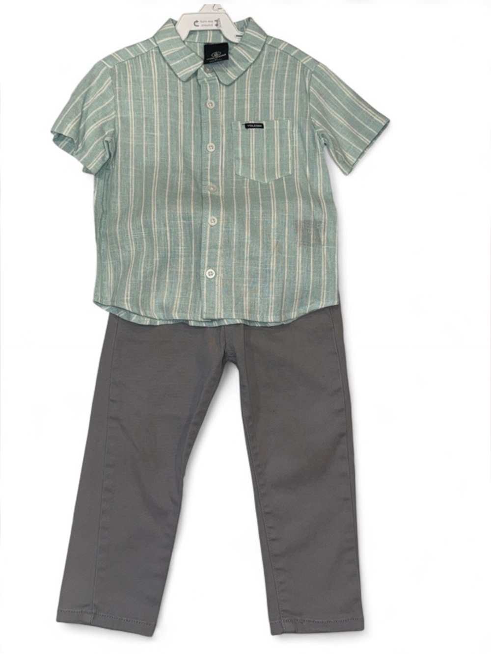 Volcom Mint Green Striped Shirt Gray Pants Set NWT Size 3T